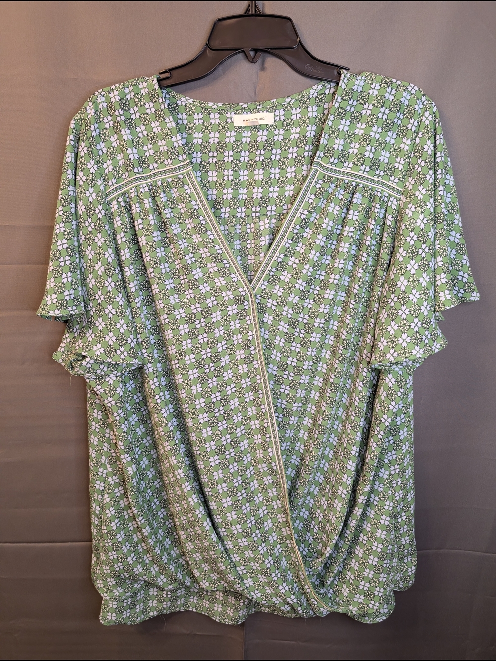 Max Studio Green Floral Surplice Blouse